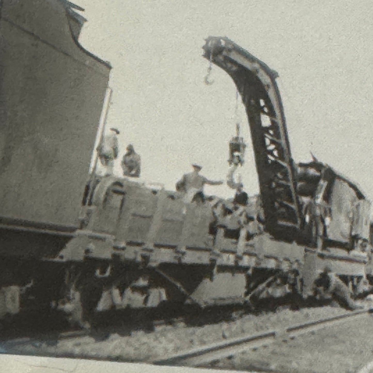 Antique Glass Plate Lantern Slide Photo Train with Crane