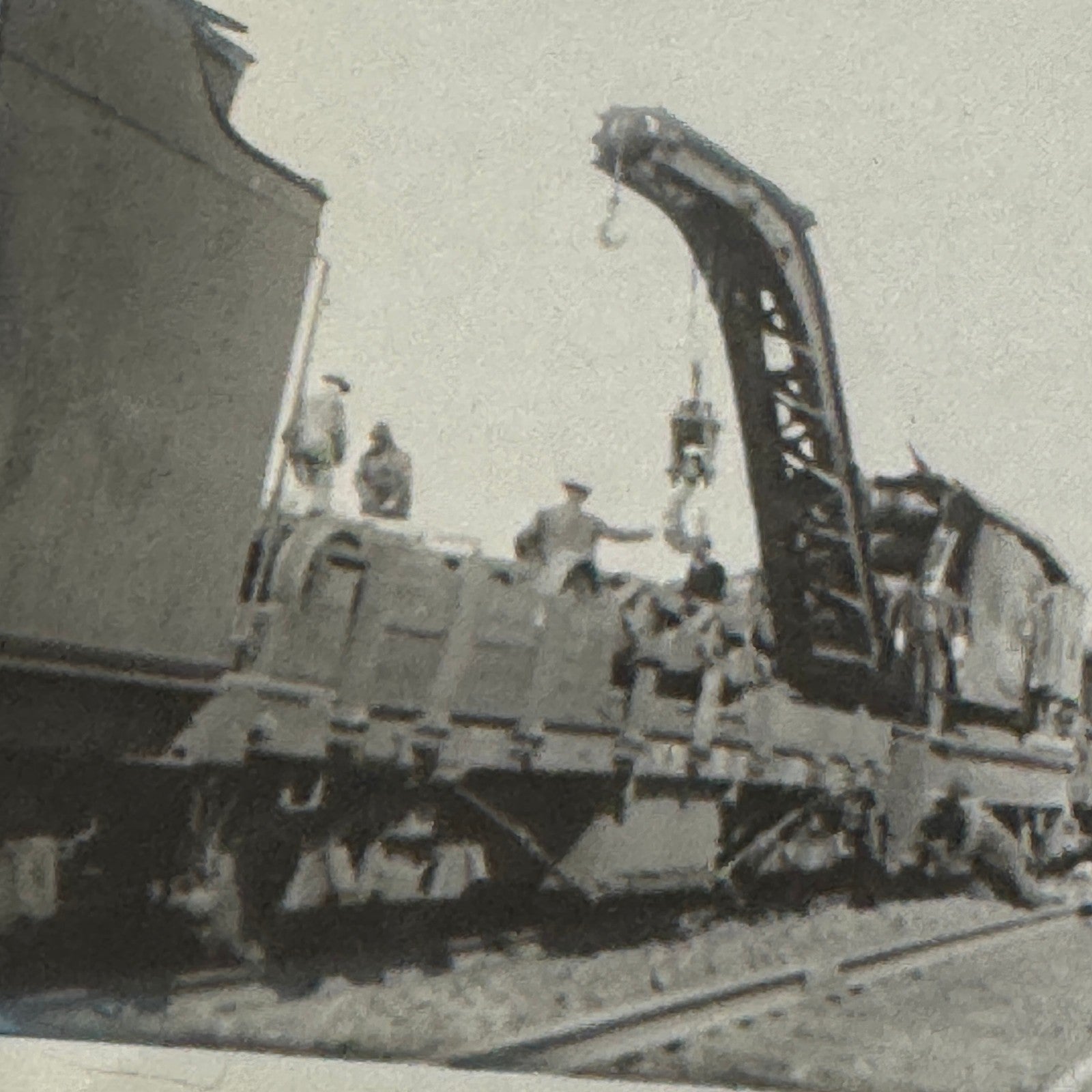 Antique Glass Plate Lantern Slide Photo Train with Crane