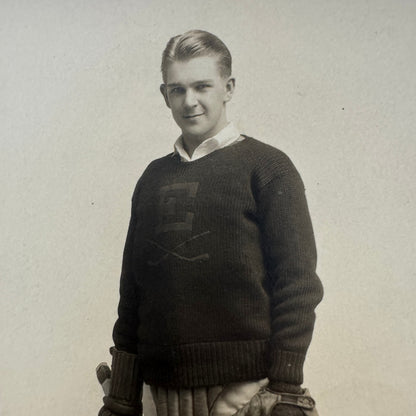 1927 Antique Hockey RPPC Real Photo Postcard Post Card Amateur Goalie Signed