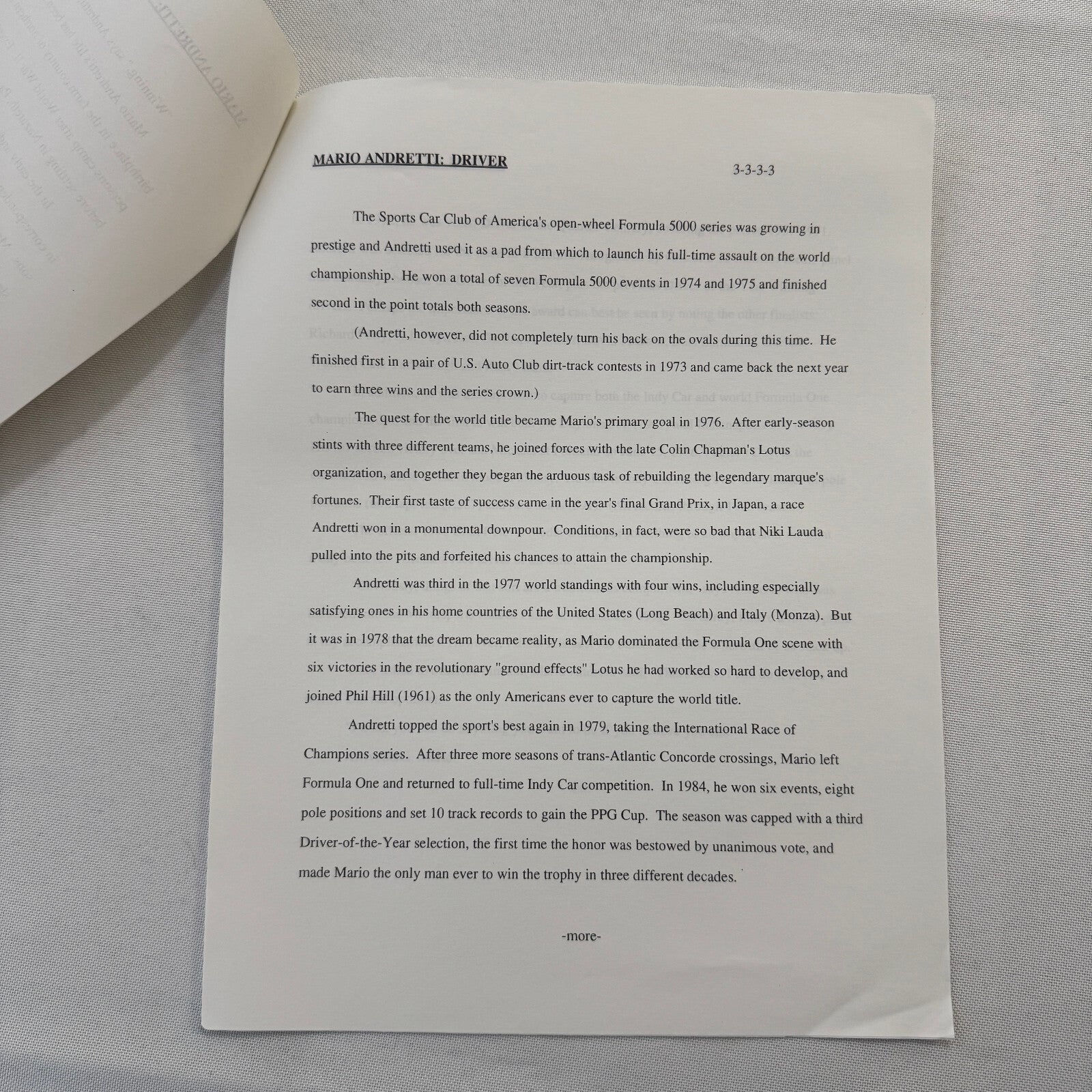 Mario Andretti 1993 PPG Indy Press Release Lot 2x KMart Texaco Havoline Racing