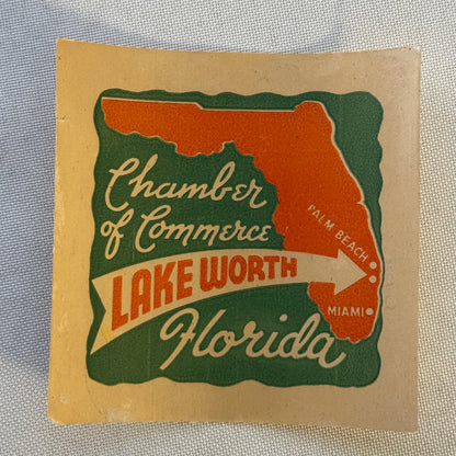Vintage Travel Label Lake Worth Florida Chamber of Commerce FL