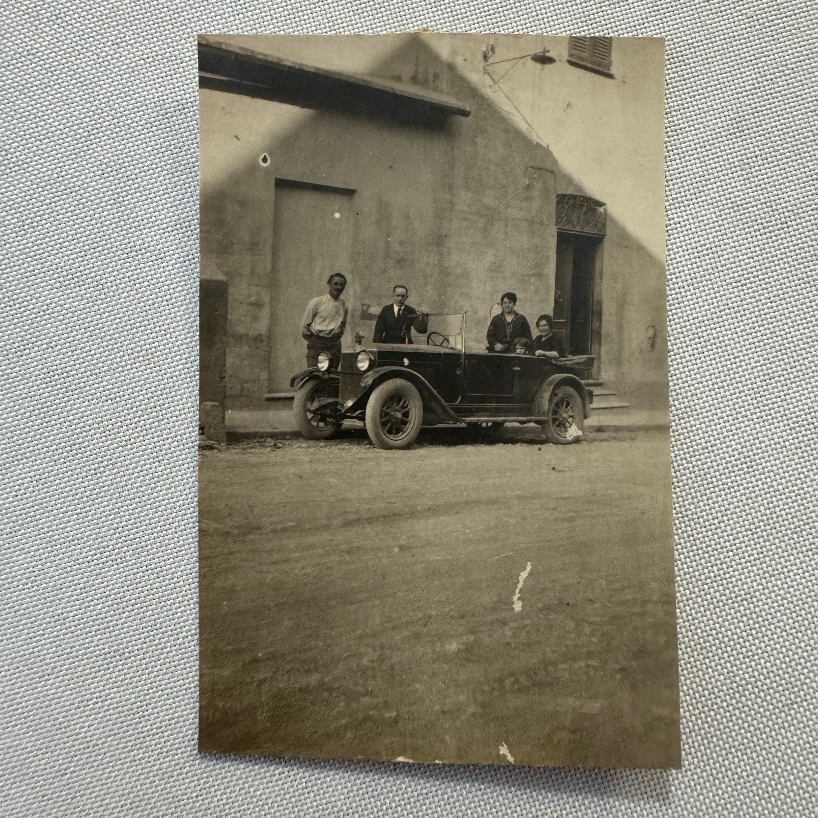 Vintage Photograph Photo Print Family with Early Car Automobile European