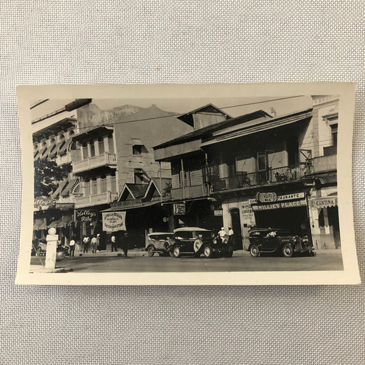 Vintage Street Scene Snapshot Photo Photograph Cars Automobiles People Buildings
