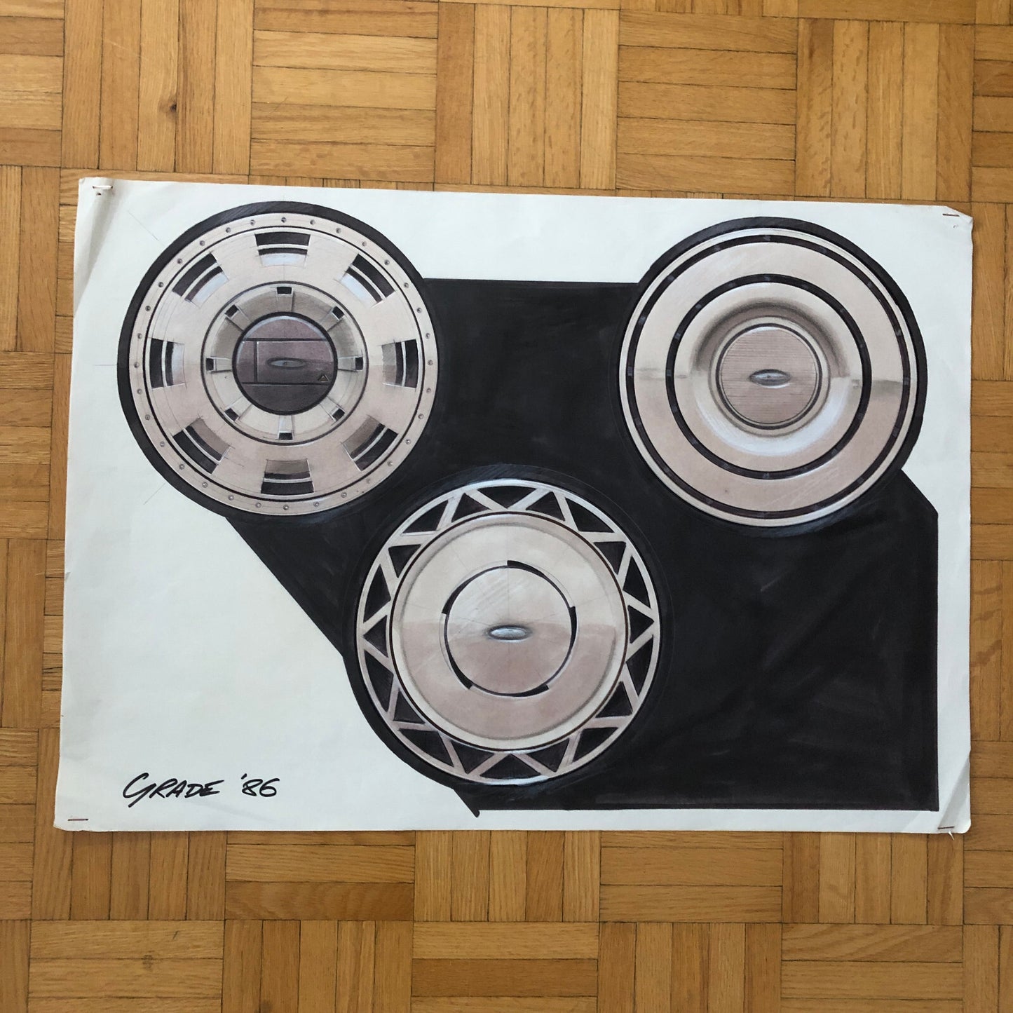 Car Styling Concept Illustration Art Drawing Sketch Vintage Lot 7x Ford Wheels
