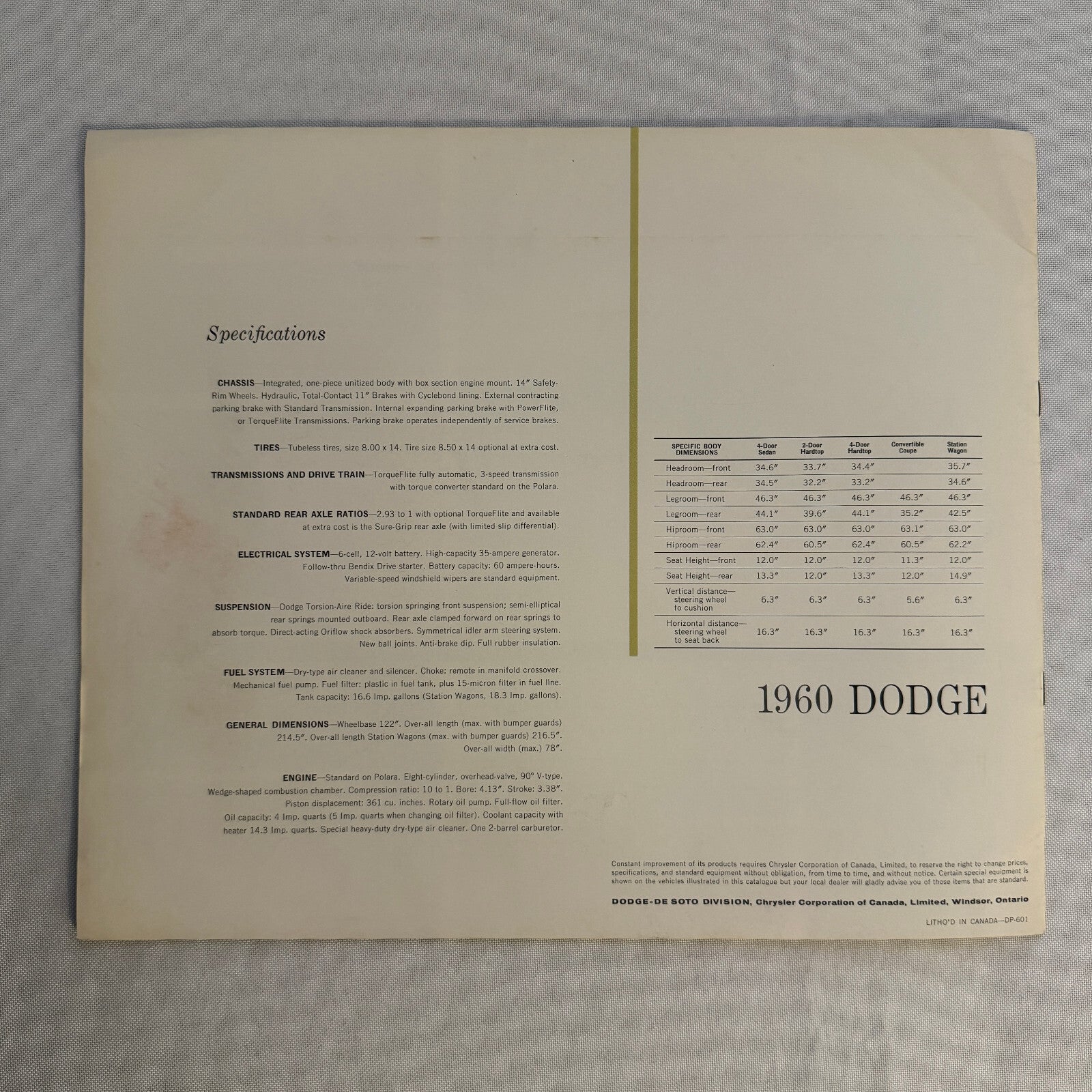 1960 Dodge Polara Series Car Sales Brochure Catalog Wagon Convertible Hardtop