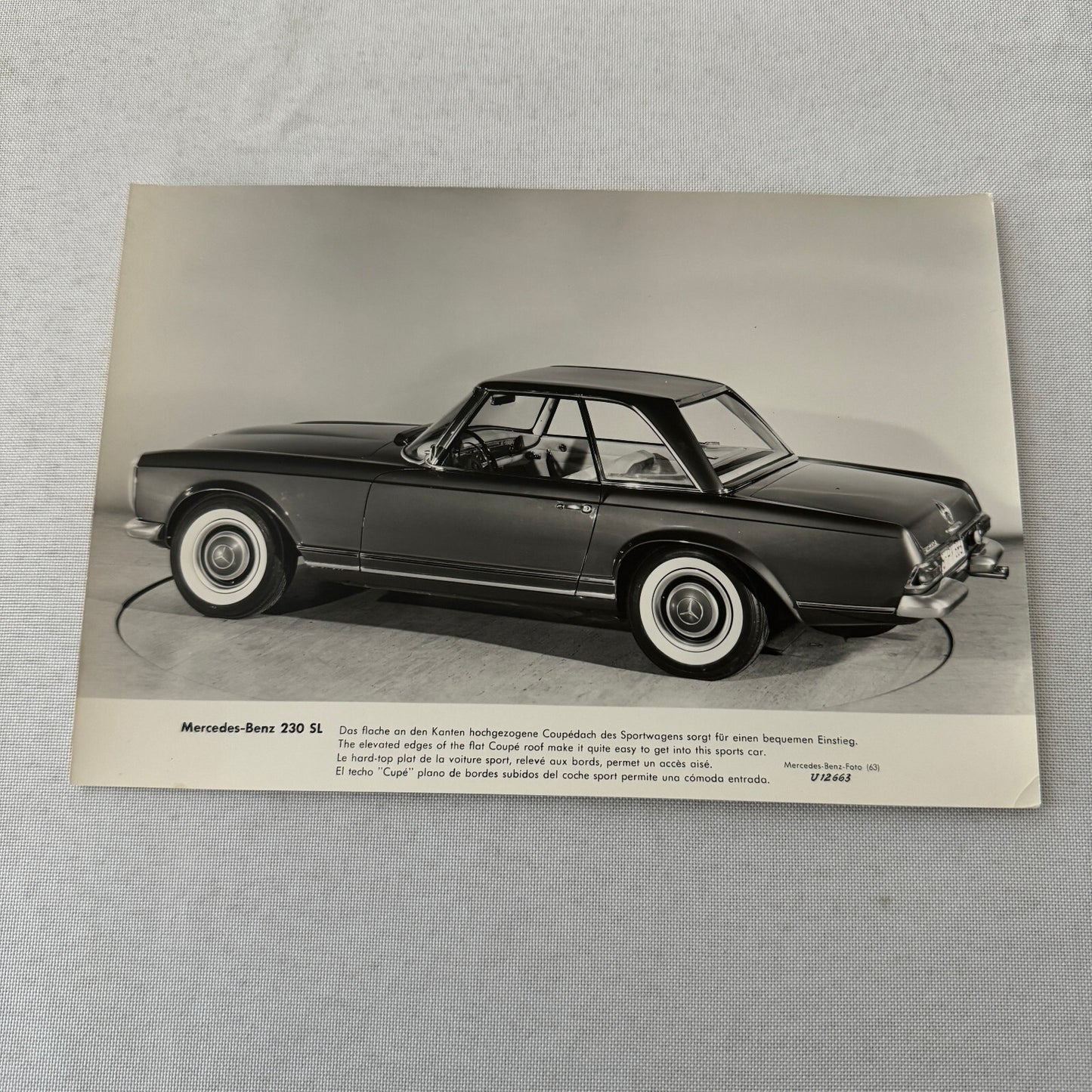 Vintage Mercedes Benz 230 SL Roadster Convertible Factory Press Photo Photograph