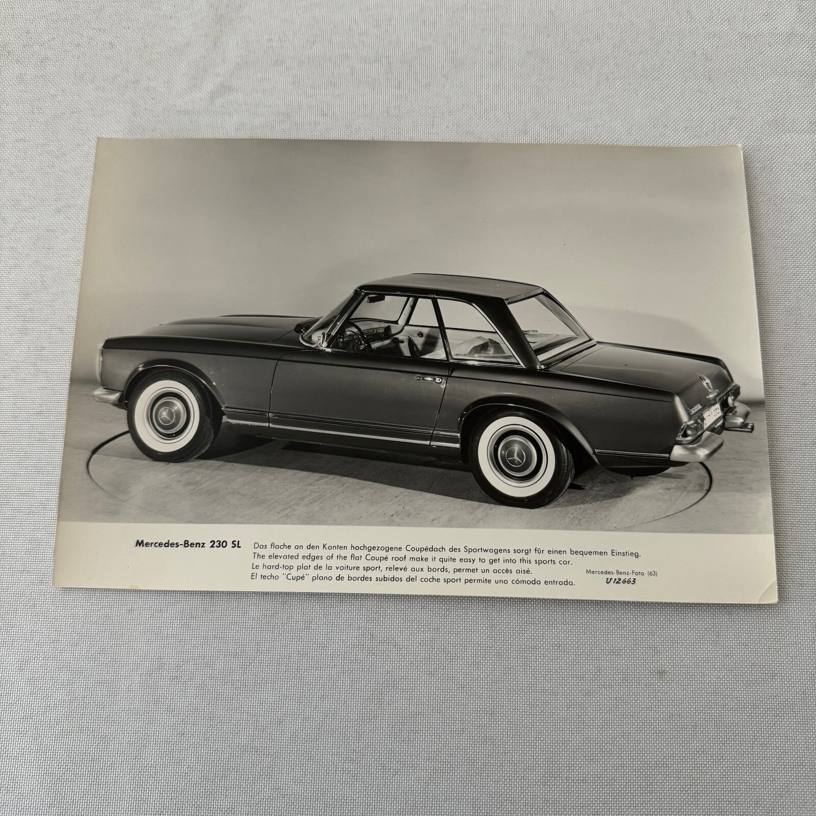 Vintage Mercedes Benz 230 SL Roadster Convertible Factory Press Photo Photograph