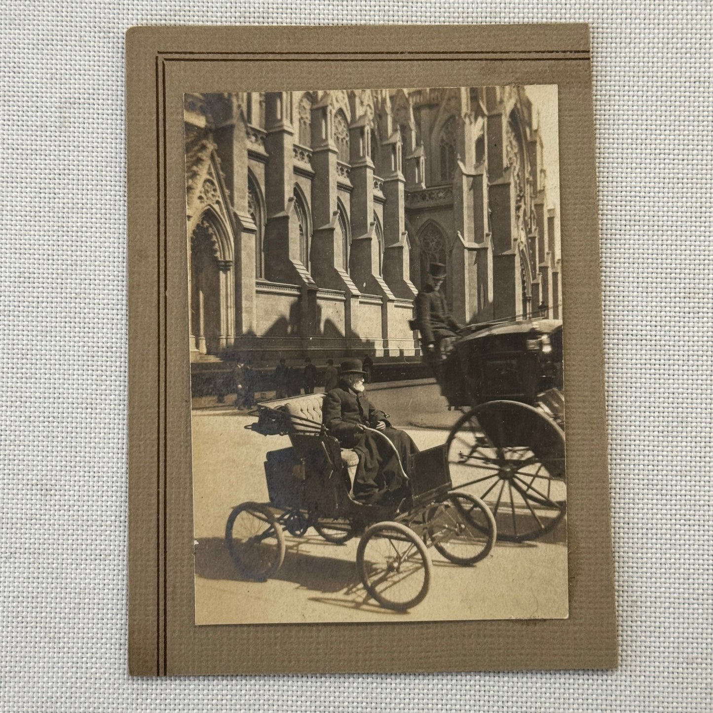 Vintage Automobile Photo Photograph Print Man on Early Motorcar beside Carriage