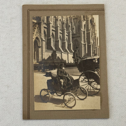 Vintage Automobile Photo Photograph Print Man on Early Motorcar beside Carriage
