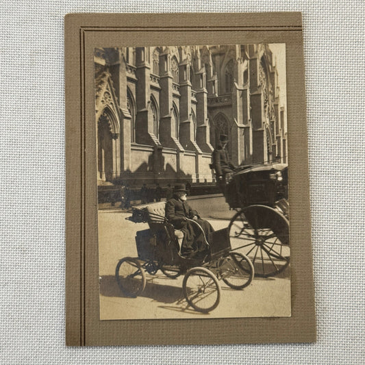 Vintage Automobile Photo Photograph Print Man on Early Motorcar beside Carriage