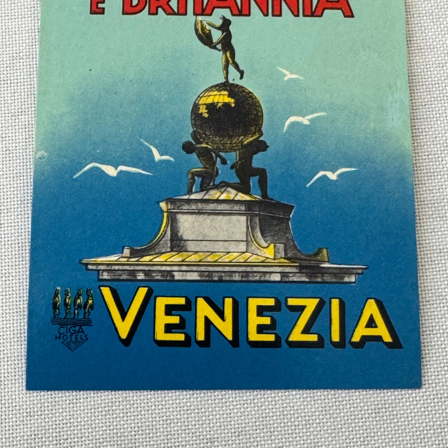 Vintage Hotel Travel Luggage Label Hotel Europa E Britannia Venezia Venice Italy