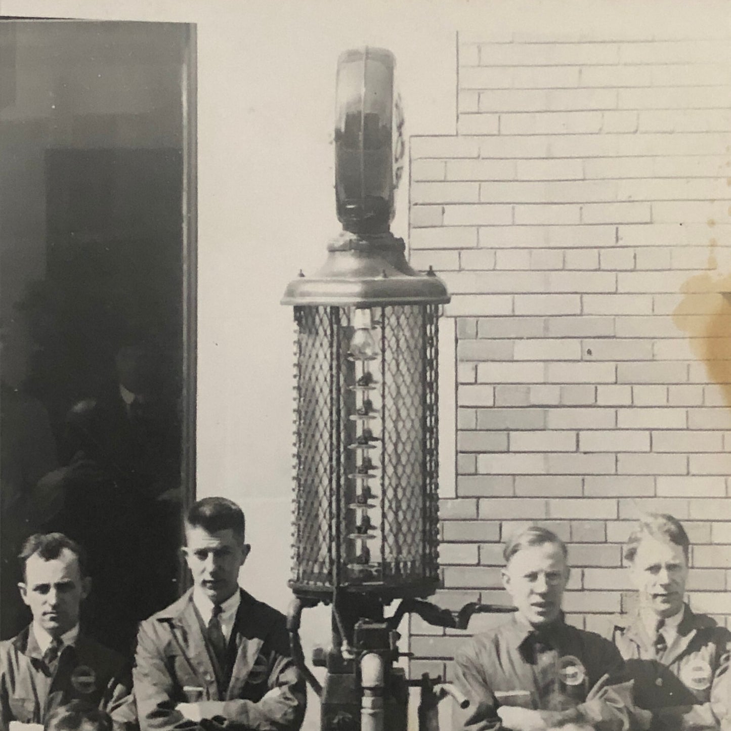 Vintage Car Automobile Service Station Gas Pump Workers Photo Photograph