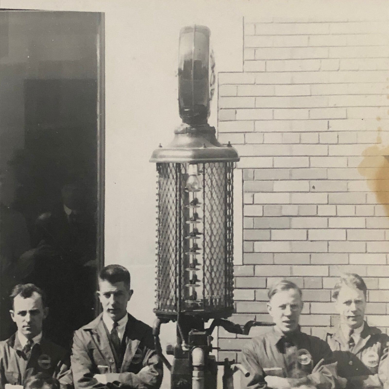 Vintage Car Automobile Service Station Gas Pump Workers Photo Photograph