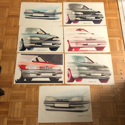Car Styling Concept Illustration Art Drawing Sketch Lot 7x Ford Scorpio 1987