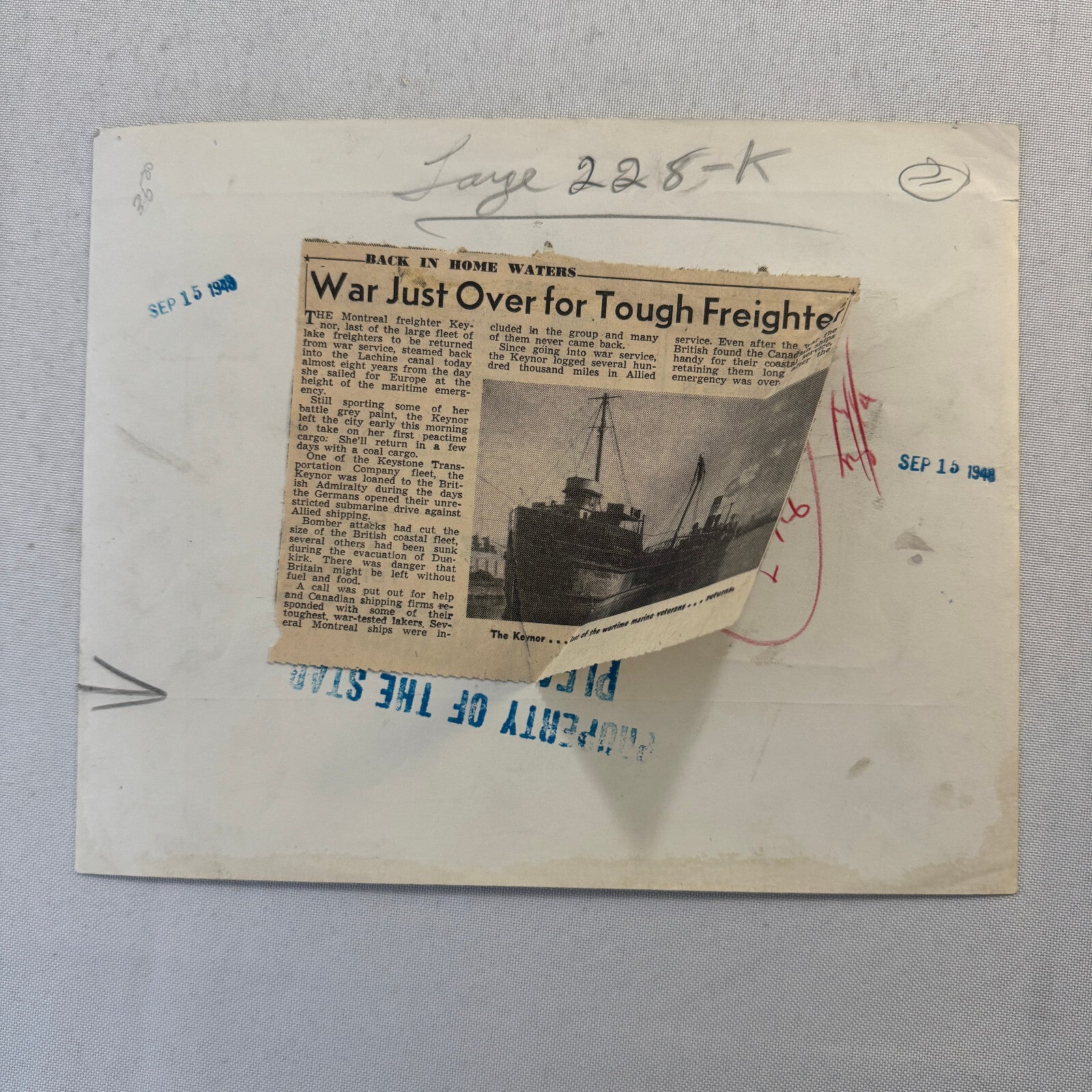 Vintage Boat Ship Photo Photograph Montreal Quebec Canada SS Keynor 1948