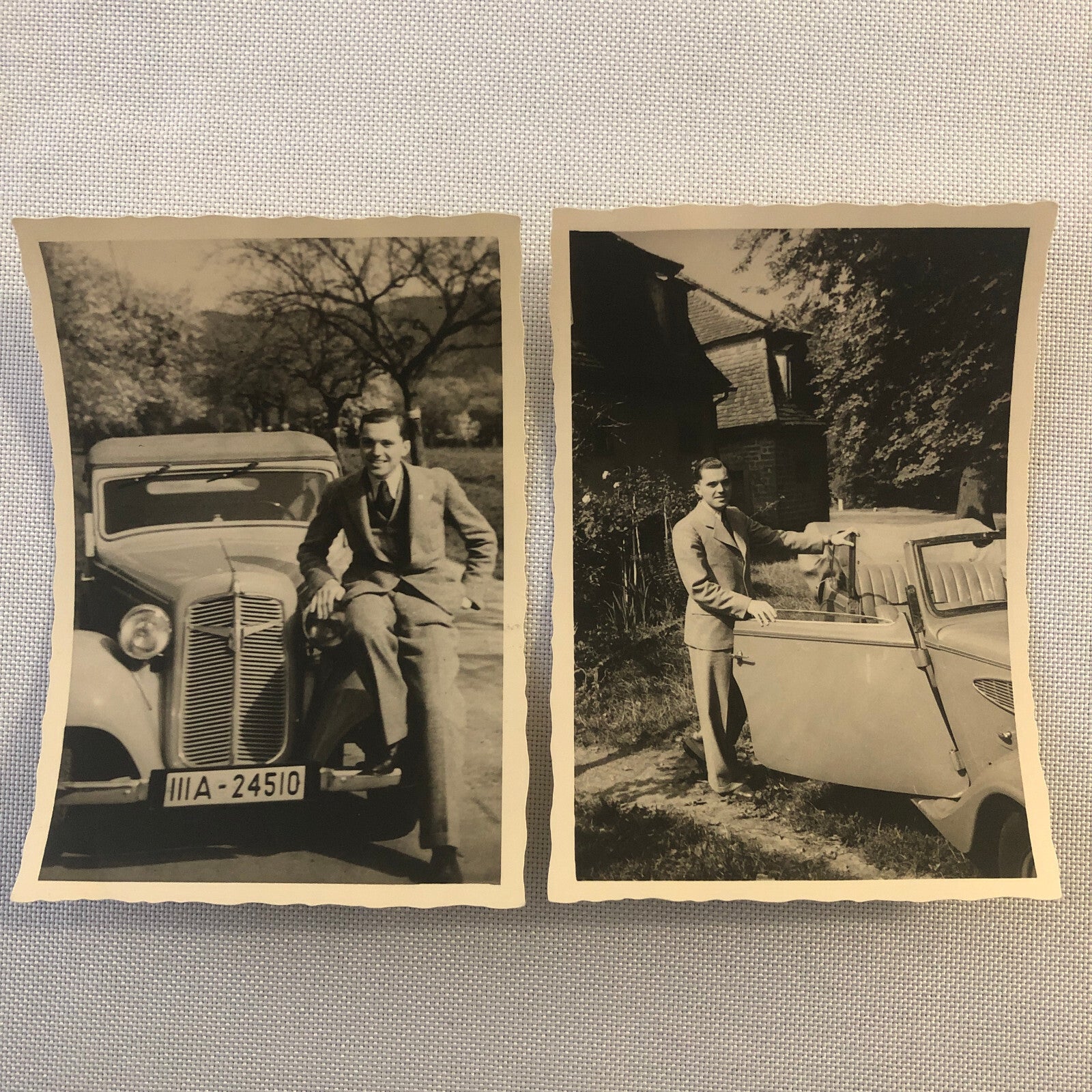 Vintage Photo Photograph Lot of 2 Man with Adler Car ? Germany AL22SM1