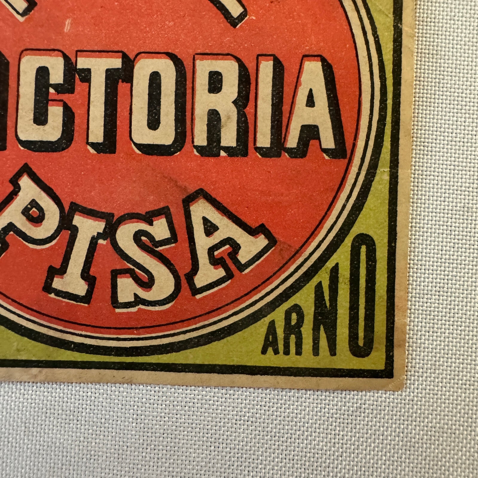 Vintage Hotel Travel Luggage Label Hotel Victoria Pisa Italy Italian