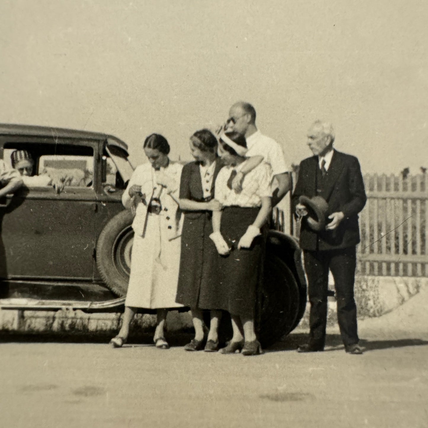 Vintage Photograph Photo Print People with Car Automobile European
