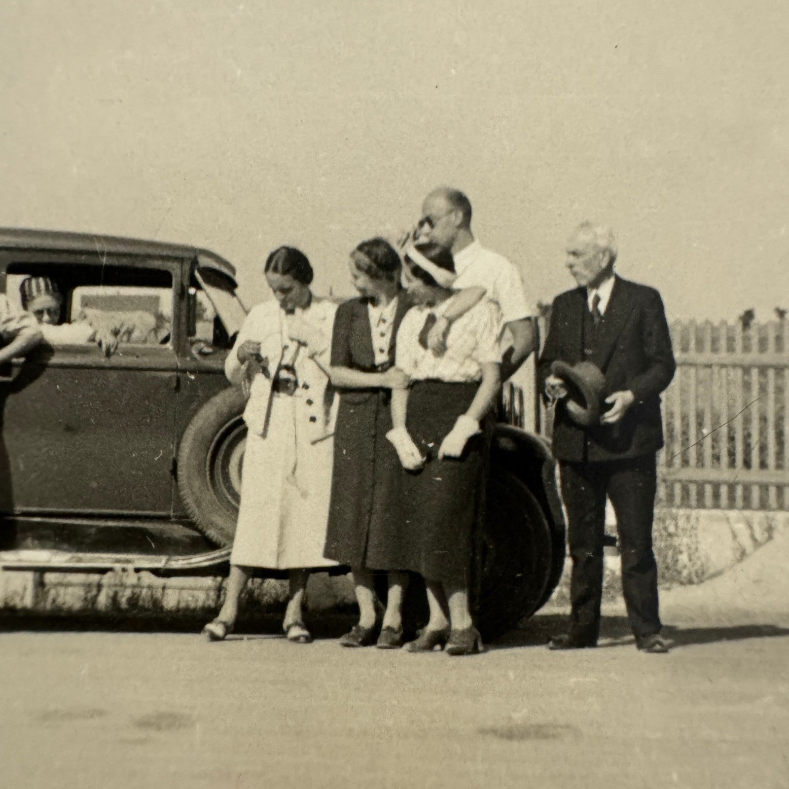 Vintage Photograph Photo Print People with Car Automobile European