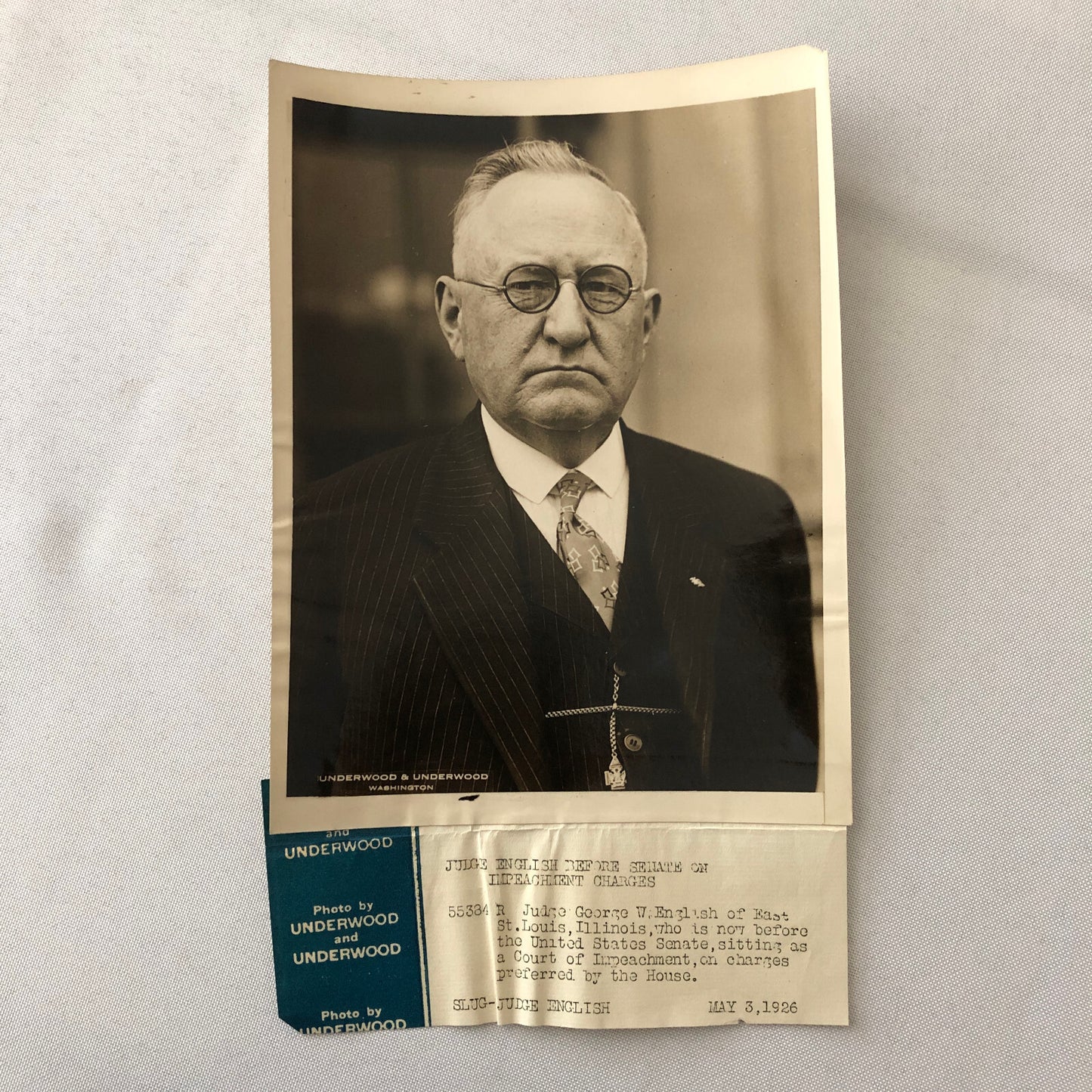Press Photo Photograph Judge George W English 1926 United States Senate