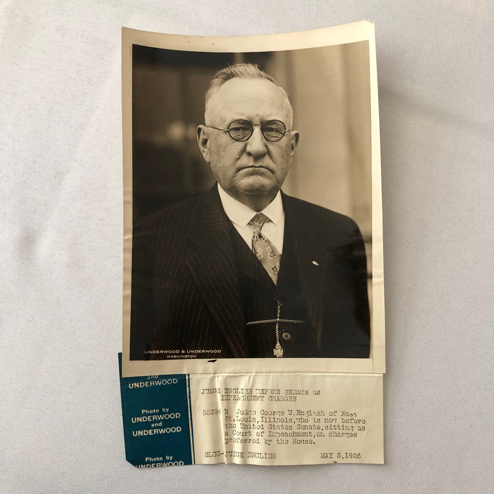 Press Photo Photograph Judge George W English 1926 United States Senate