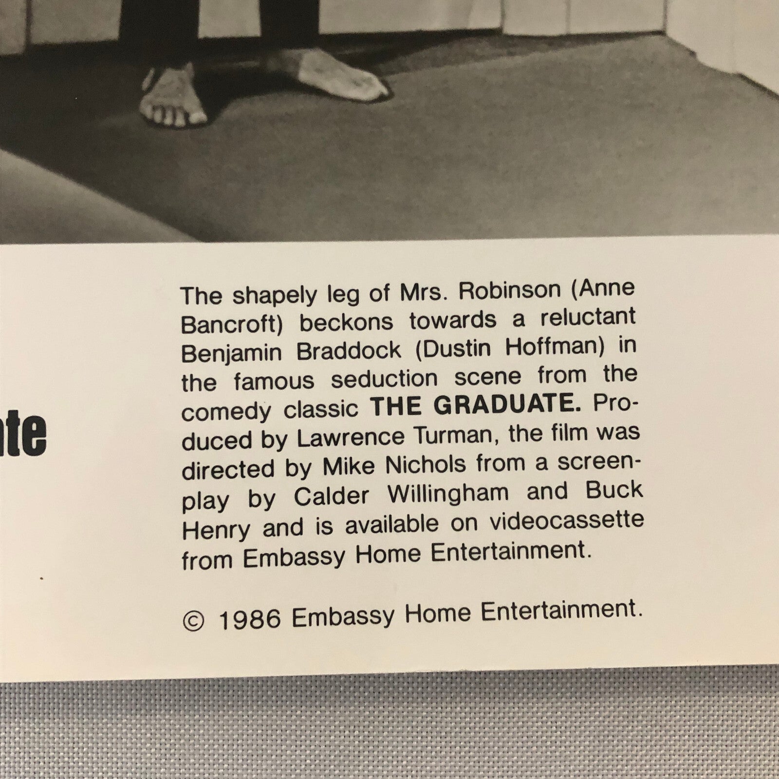 The Graduate Movie Film Press Photo Photograph Dustin Hoffman Ann Bancroft 1986