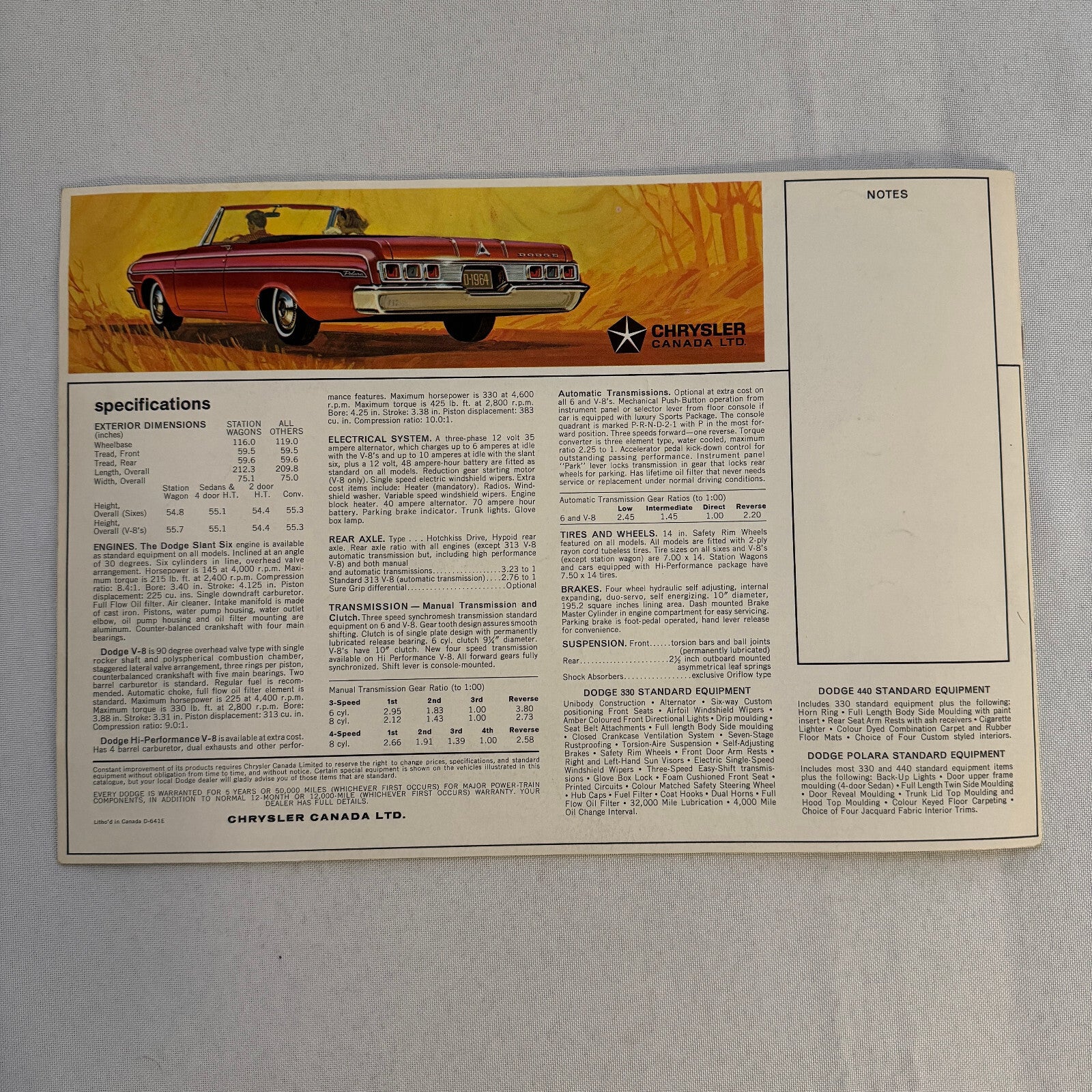1964 Dodge Car Sales Brochure Catalog Polara 440 330 Vintage Advertising