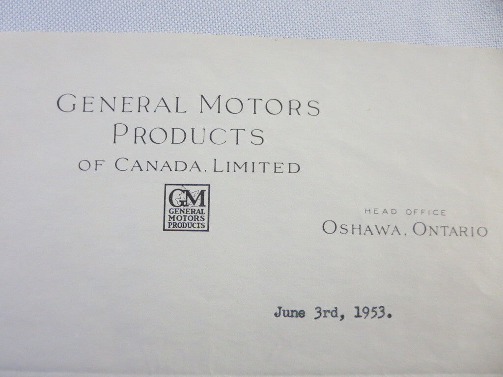 1953 General Motors of Canada Letter Letterhead GM - Chevrolet Oldsmobile +