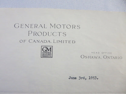 1953 General Motors of Canada Letter Letterhead GM - Chevrolet Oldsmobile +