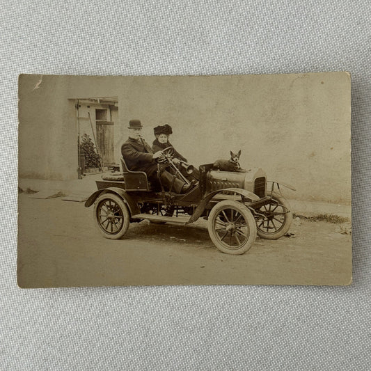 Vintage Real Photo Postcard Post Card RPPC Automobile Dog Man Woman