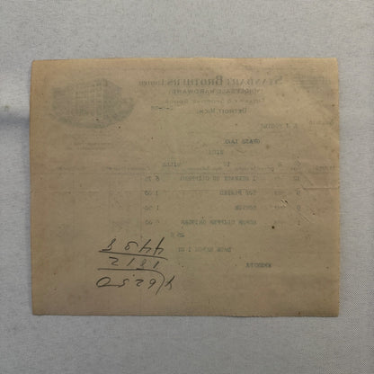 1908 Detroit Michigan Document Invoice Standart Brothers Limited Hardware