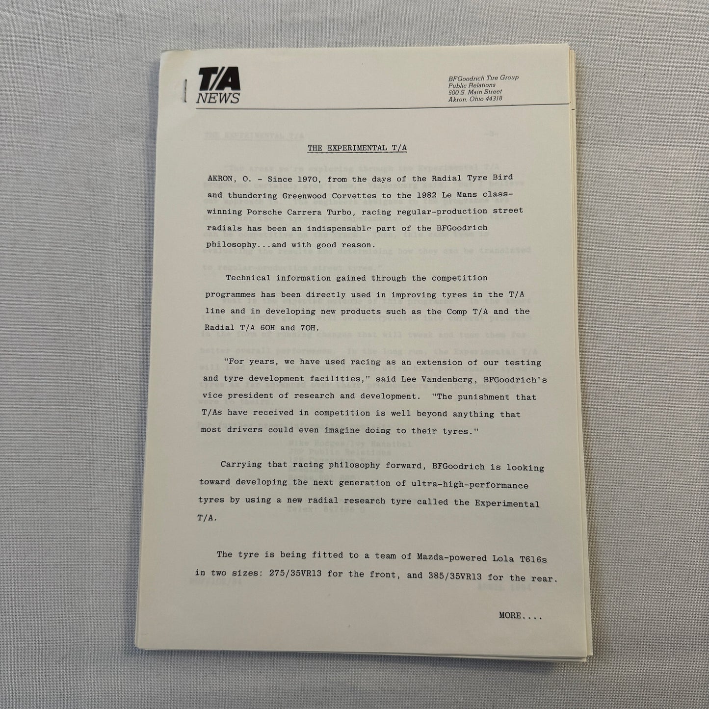 BF Goodrich Mazda Lola T616 Racing Press KIt Brochure Lola T-616 Jim Busby +