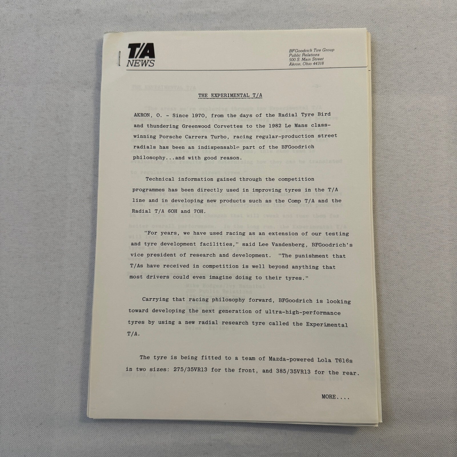 BF Goodrich Mazda Lola T616 Racing Press KIt Brochure Lola T-616 Jim Busby +