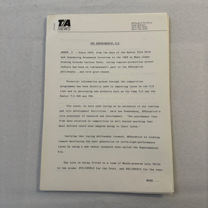 BF Goodrich Mazda Lola T616 Racing Press KIt Brochure Lola T-616 Jim Busby +