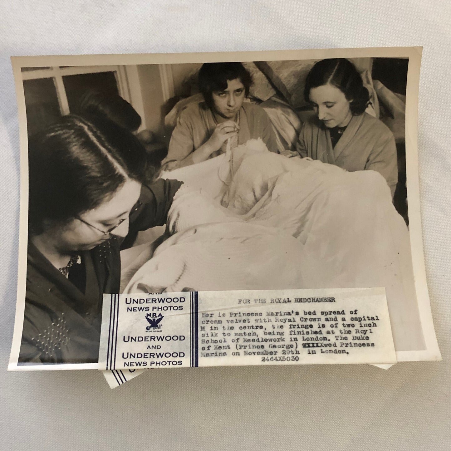 Vintage Press Photo Photograph Needlework Sewing Princess Marina Bed Spread