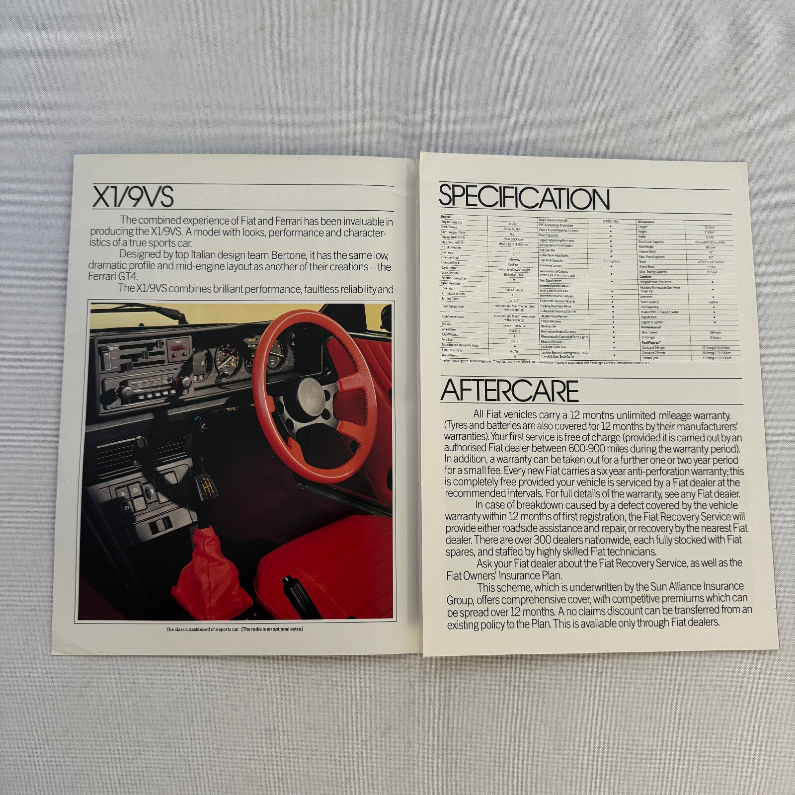 Fiat X1/9VS Car Sales Brochure Catalog Advertising Vintage Fiat X/19 VS X19 UK