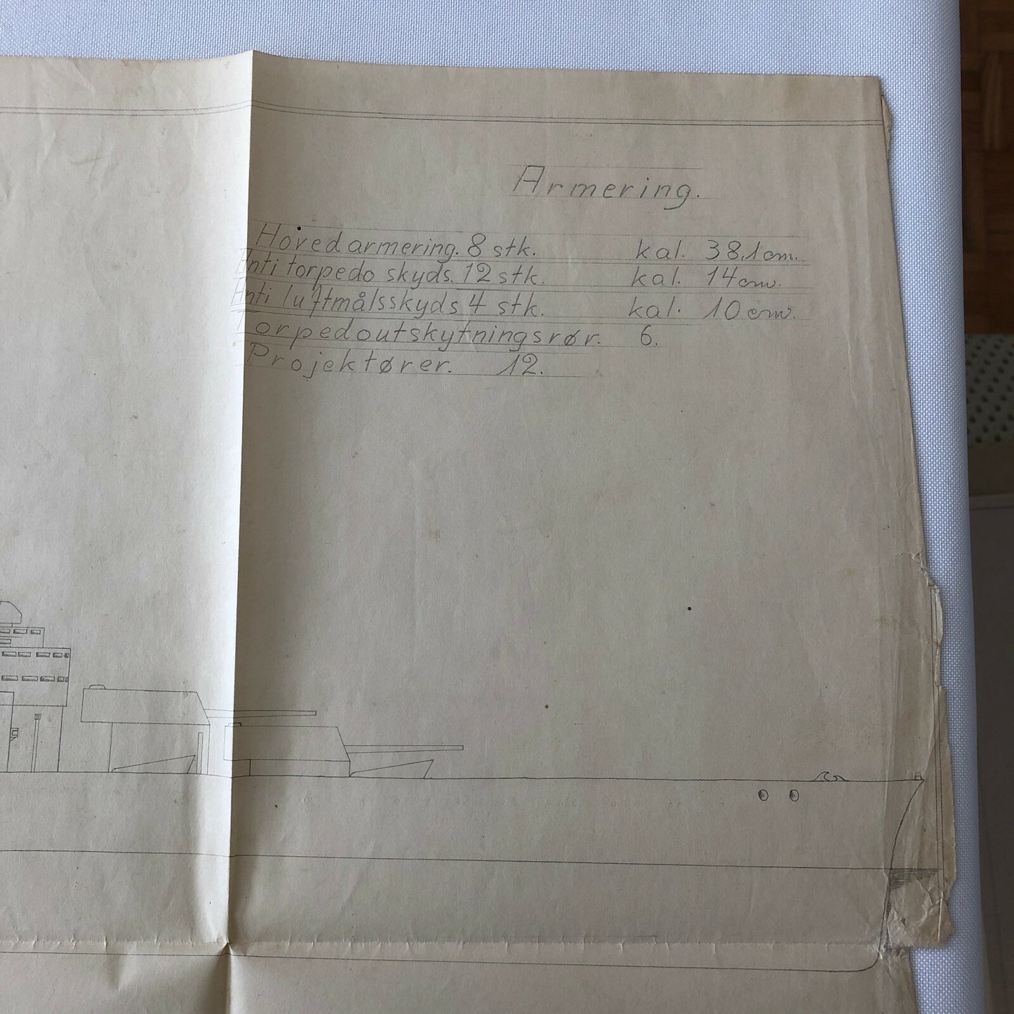 Antique 1928 Boat Ship Design Rendering - GM Ross Pencil Illustration ? 