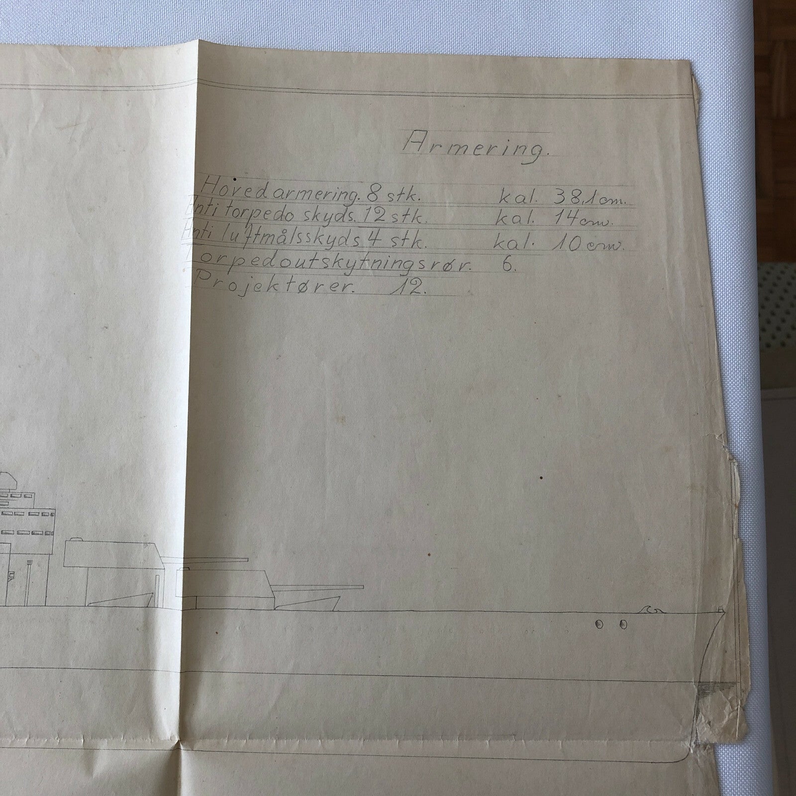 Antique 1928 Boat Ship Design Rendering - GM Ross Pencil Illustration ? 