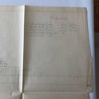 Antique 1928 Boat Ship Design Rendering - GM Ross Pencil Illustration ? 