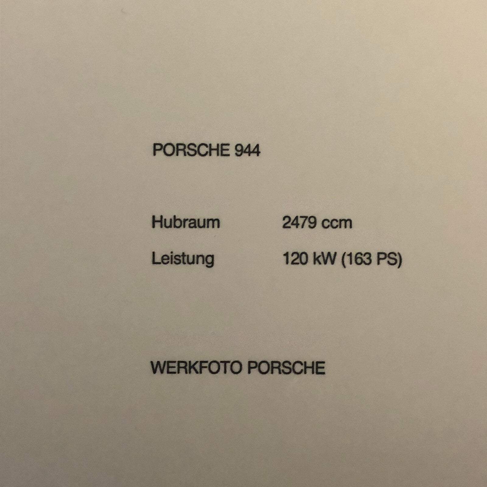 Vintage Porsche 944 Factory Press Photo Photograph Werkfoto