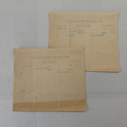 Milburn Wagon Company 1908 Toledo Ohio Invoice Receipt Document Lot 2x Antique
