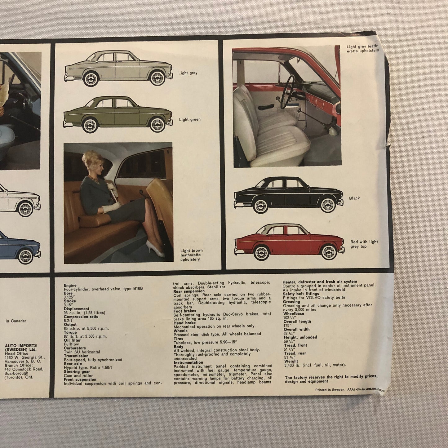 Vintage Volvo 122 S Car Automobile Sales Sheet Brochure Advertising