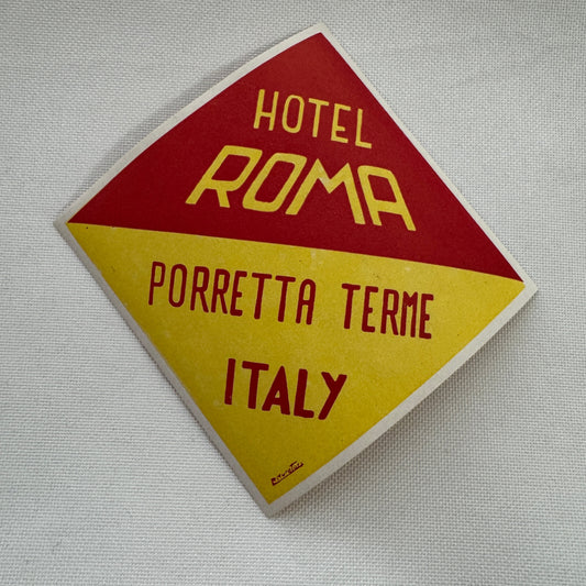 Vintage Travel Luggage Label Hotel Roma Porretta Terme Italy Italian