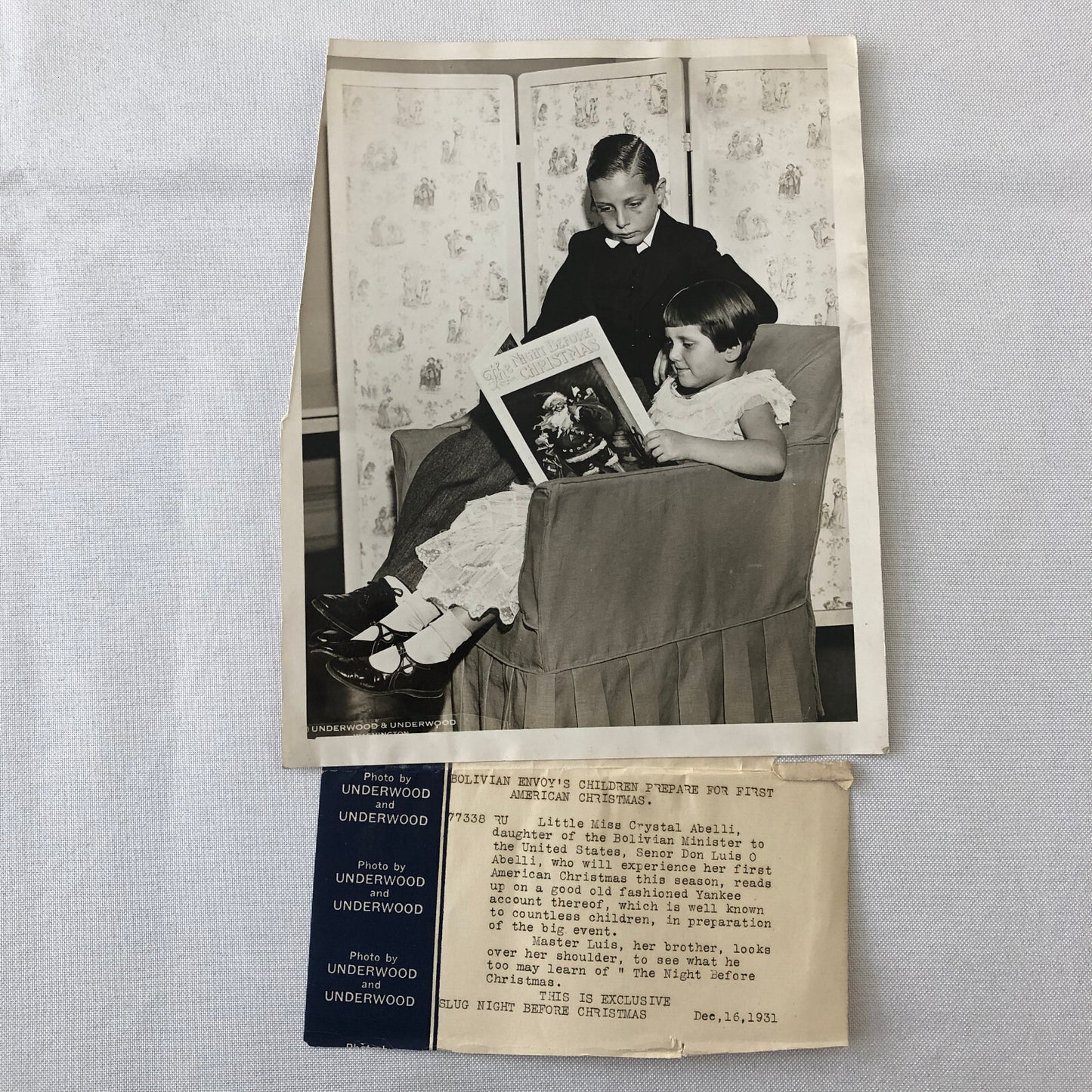 Press Photo Photograph Children of Bolivian Ambassador Bolivia Christmas 1931