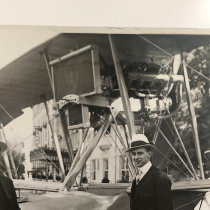 Antique Glass Plate Lantern Slide Men Flying Boat Airplane Aircraft Aviator