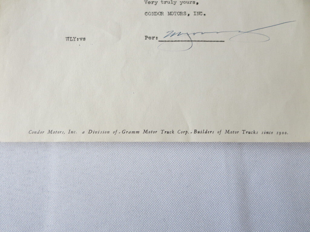 1945 Condor Motors Letter Dealership Truck Company Letterhead Document