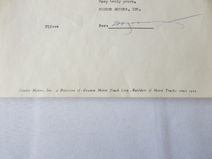 1945 Condor Motors Letter Dealership Truck Company Letterhead Document