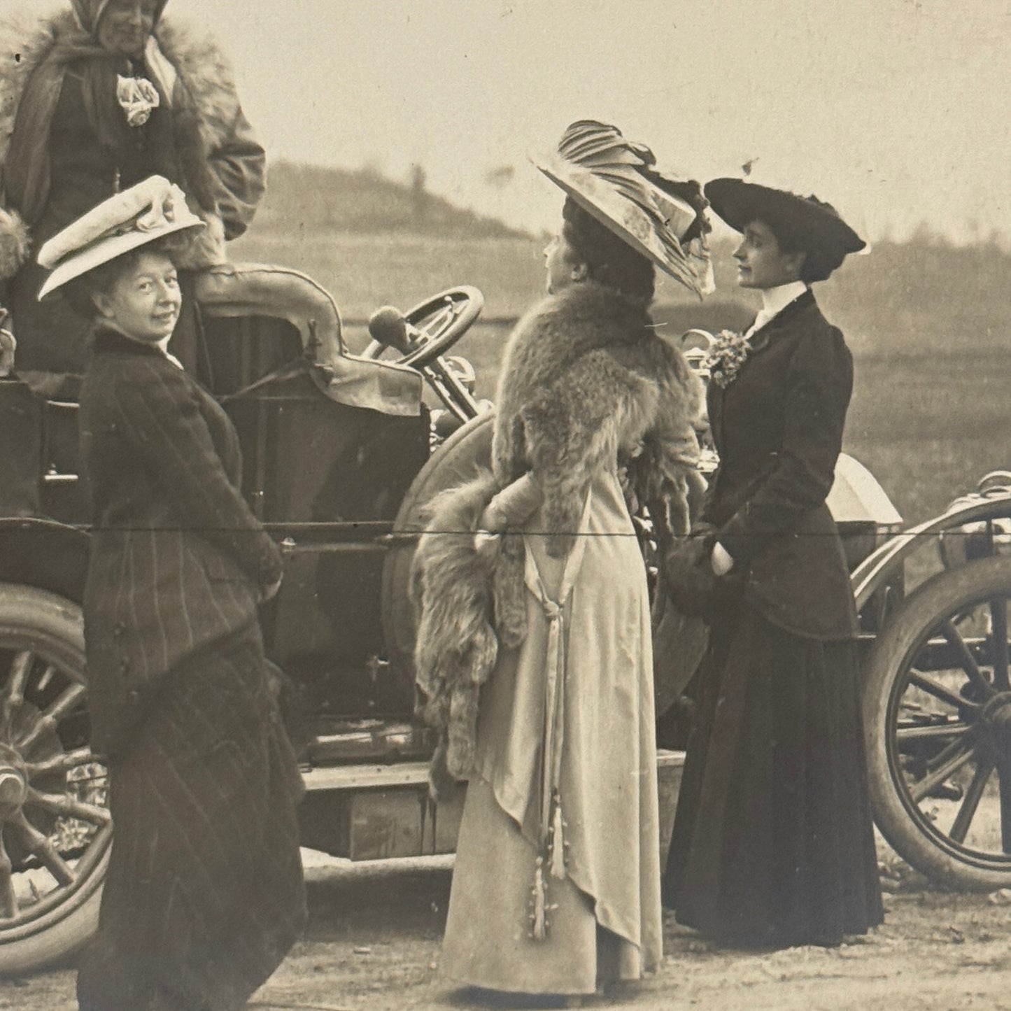 Antique Car Automobile Women Italian Real Photo Postcard RPPC Photograph