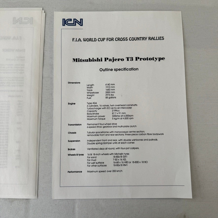 Rothmans Mitsubishi Pajero Rally Rallye Racing Press Kit 1993 FIA Cross Country