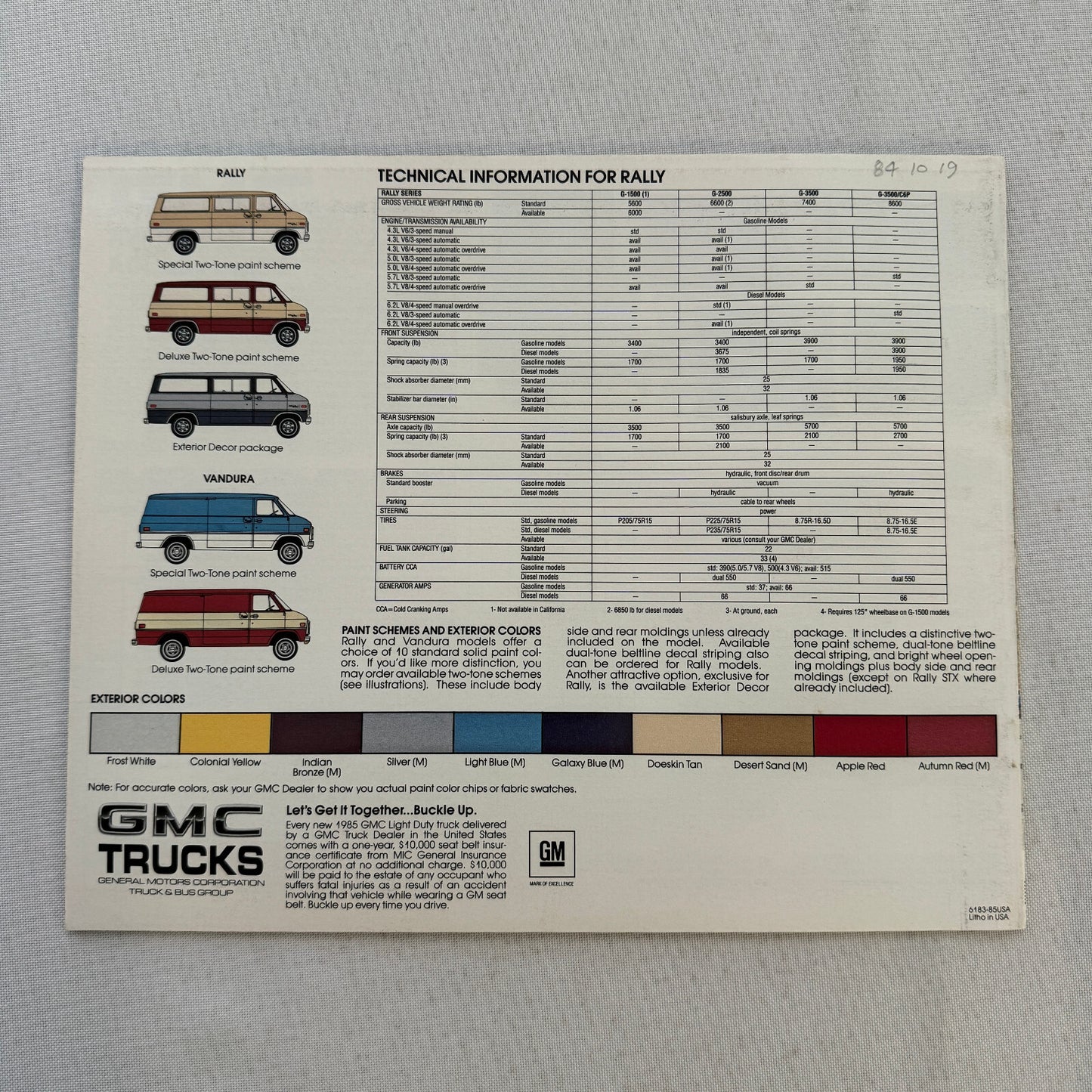 1985 GMC Vandura and Rally Van Sales Brochure Catalog